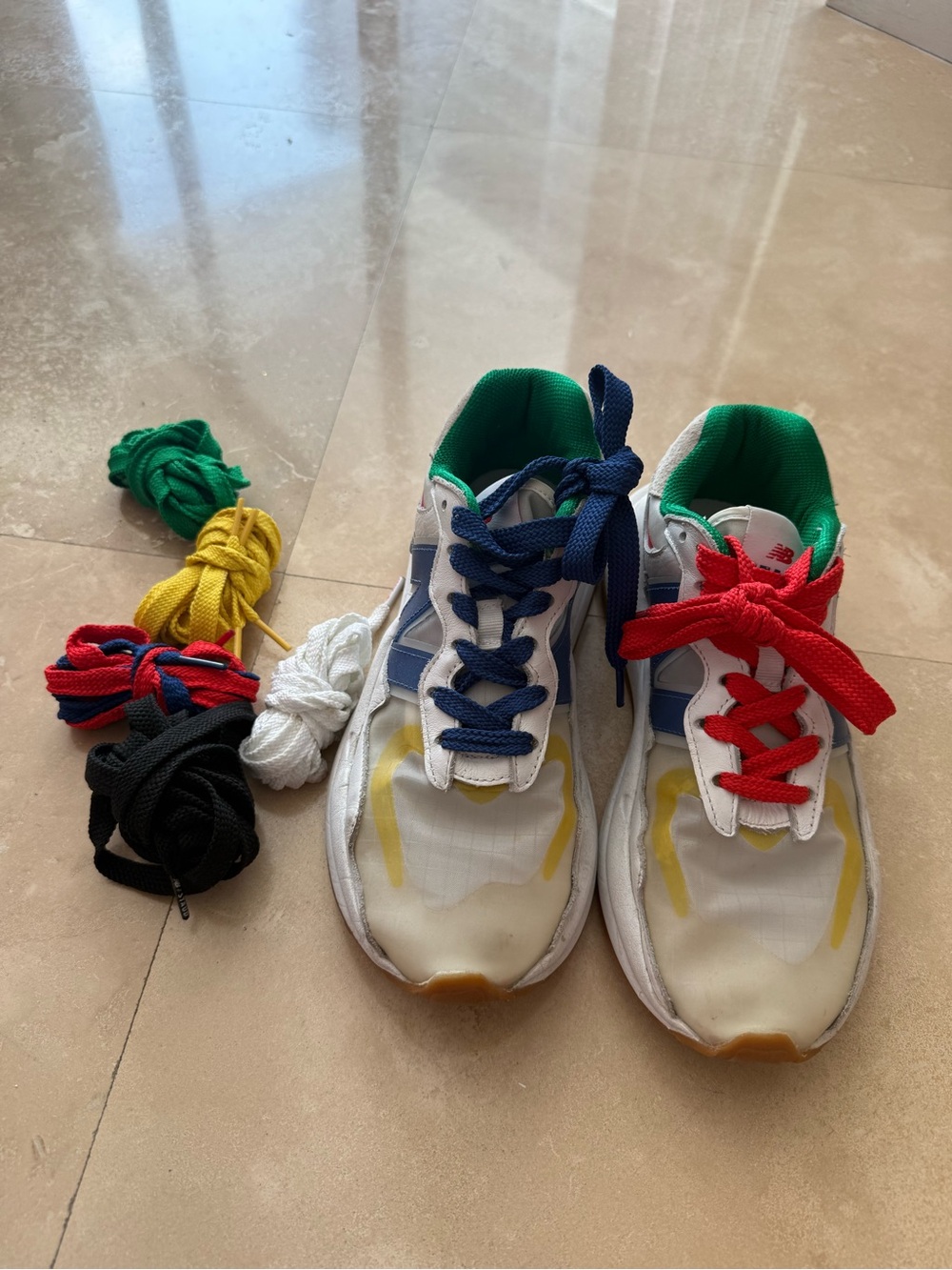 STAUD White Athletic Sneakers with Blue, Red, Green and Yellow Accents
